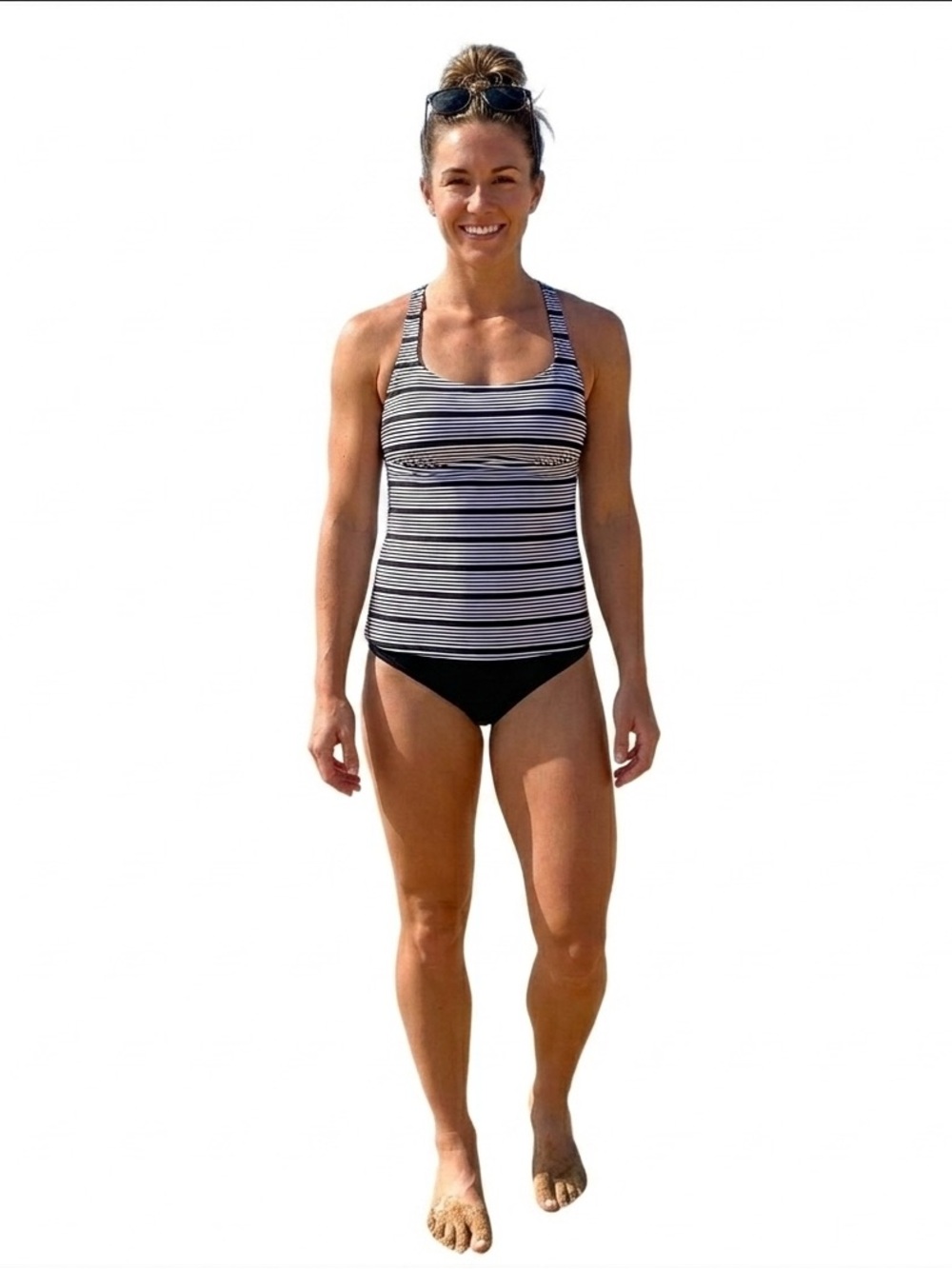 NEW! NIKE Tankini Wide Strap Striped Swimsuit Built-in Bra Black White Medium